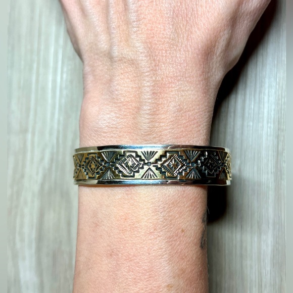 Designer Signed Native American Sterling Silver & 12K Gold Filled Cuff Bracelet - Picture 6 of 7
